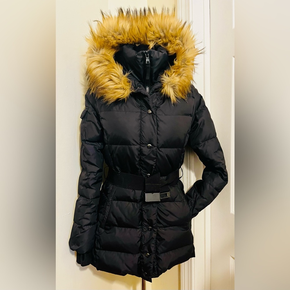 3 Quarter Down Fur Lined Hood Belted coat
